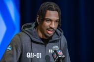 Jayden Daniels speaks at NFL Combine